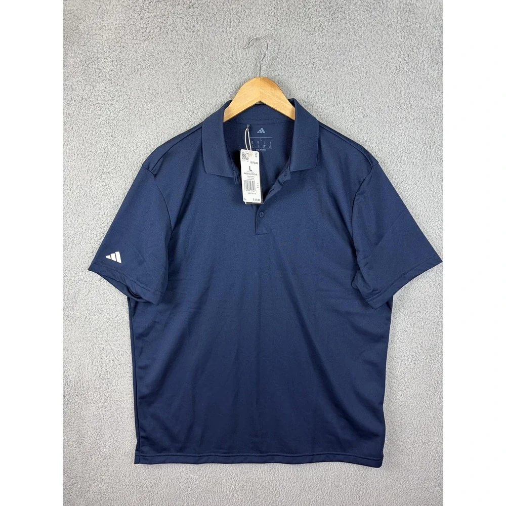 Adidas Polo Shirt Men Large Navy Blue A430 Solid Pique Golf Performance Knit New